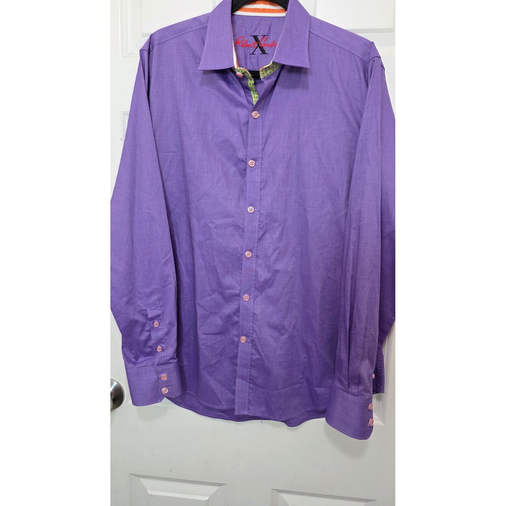 Robert Graham X Button‎ Down Shirt Mens Large Purple Tailored Fit Long Sleeve